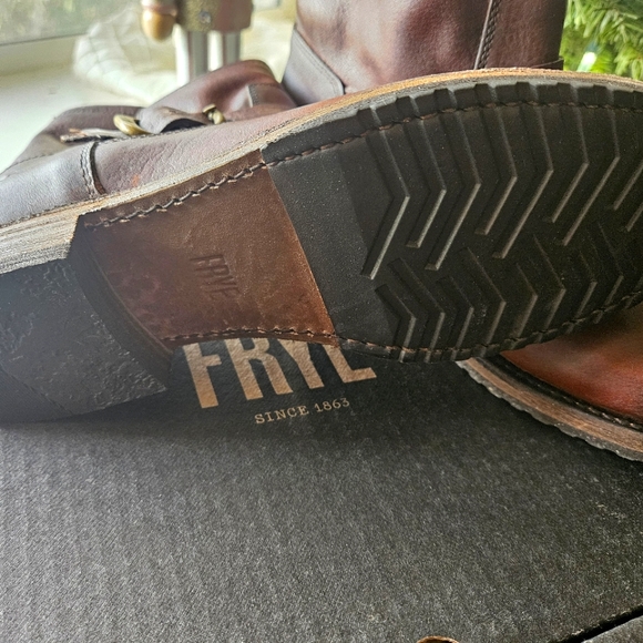 Frye Veronica Leather Buckle Moto Booties, Size 8.5, Color Redwood - Picture 6 of 10